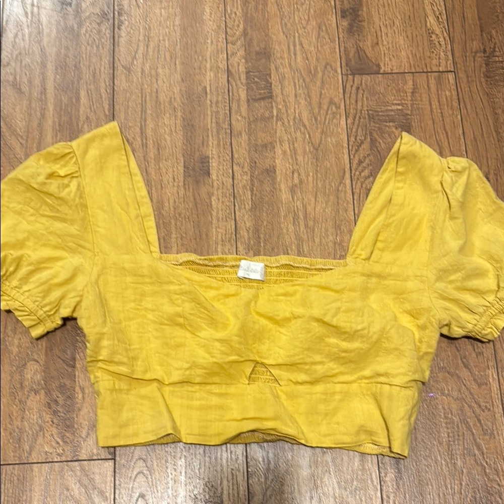 Altar'd State Yellow Puff Sleeve Crop Top